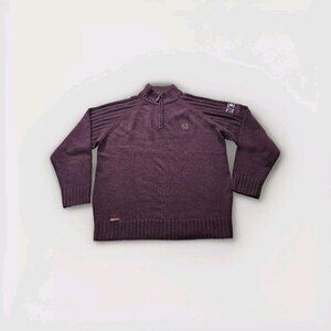 Marlboro Classics Sweater Mens XXL Burgundy LS 1/4 Zip Mock Neck VTG Wool Blend